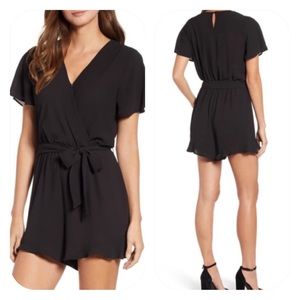 {Gibson} Catalina Ruffle Hem Romper in Black - Women's XS